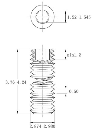 Bản vẽ kỹ thuật Vít Trí Đuôi Bằng Inox 304 DIN913 M3x4