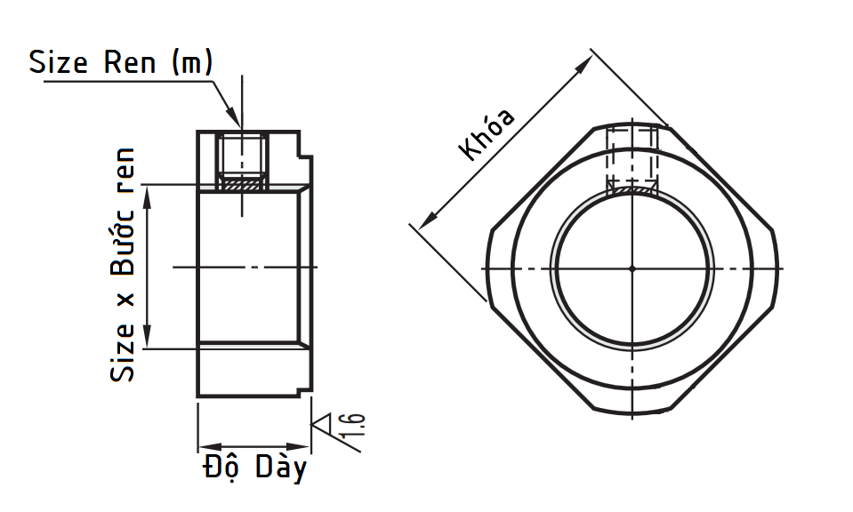 Bản vẽ kỹ thuật Bearing Lock Nuts-Square - Fine BNRC50