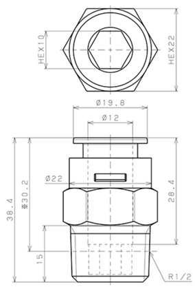 Bản vẽ kỹ thuật Đầu Nối Nhanh Khí Nén Dạng Thẳng Thân Lục Giác Ren Ngoài Pisco APC12-04-N-C