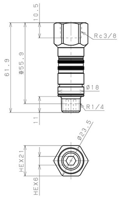 Bản vẽ kỹ thuật Bộ Đầu Nối Nhanh Ống Dẫn Điều Khiển Nhiệt Độ Khuôn Đúc Dạng Thẳng Ren Trong, Có Van Tự Ngắt Pisco ASC10-03F02