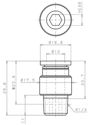 Bản vẽ kỹ thuật Đầu Nối Nhanh Khí Nén Thẳng Phi 10mm Ren Ngoài R1/4 Pisco POC10-02