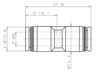 Bản vẽ kỹ thuật Đầu Nối Nhanh Khí Nén Thẳng Phi 8mm Pisco PU8
