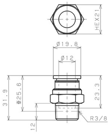 Bản vẽ kỹ thuật Đầu Nối Nhanh Khí Nén Dạng Thẳng Thân Lục Giác Ren Ngoài Pisco PC12-03