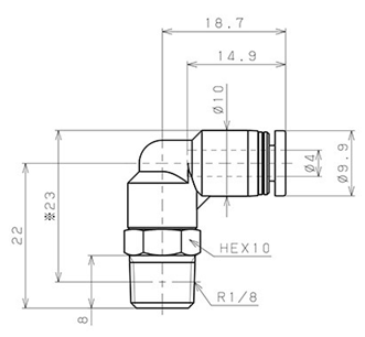 Bản vẽ kỹ thuật Đầu Nối Nhanh Khí Nén Dạng Cong 90° Ren Ngoài Pisco PL4-N1U