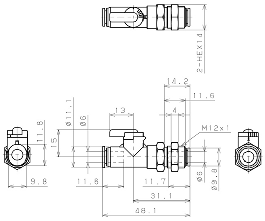 Bản vẽ kỹ thuật Van Bi Khí Nén, Loại Mini Pisco BVM6-6