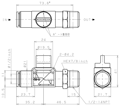 Bản vẽ kỹ thuật Van Tay Khí Nén Pisco HV1/2-N4-2U