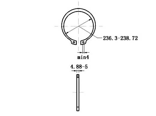 Bản vẽ kỹ thuật Phe Gài Trục Thép 65Mn DIN471 D250x5.0