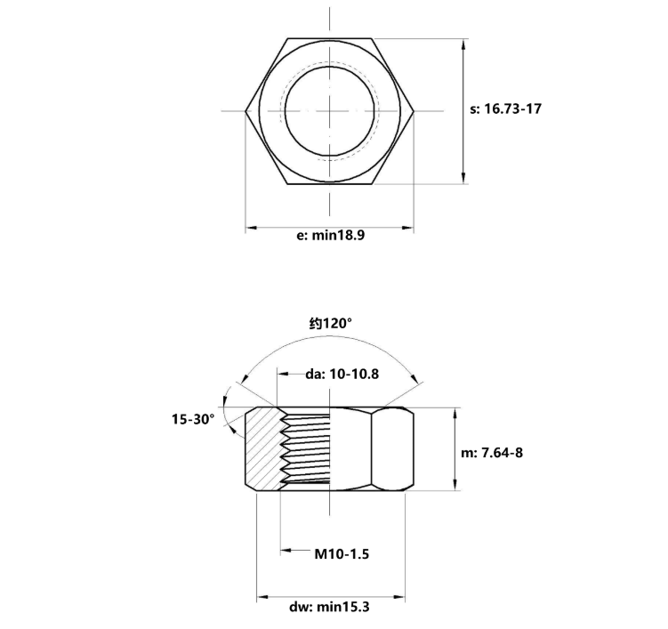 Bản vẽ kỹ thuật Tán Inox 316 DIN934 M10