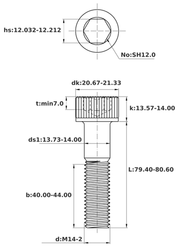 Bản vẽ kỹ thuật Lục Giác Chìm Đầu Trụ Inox 316 DIN912 M14x80 Ren Lửng