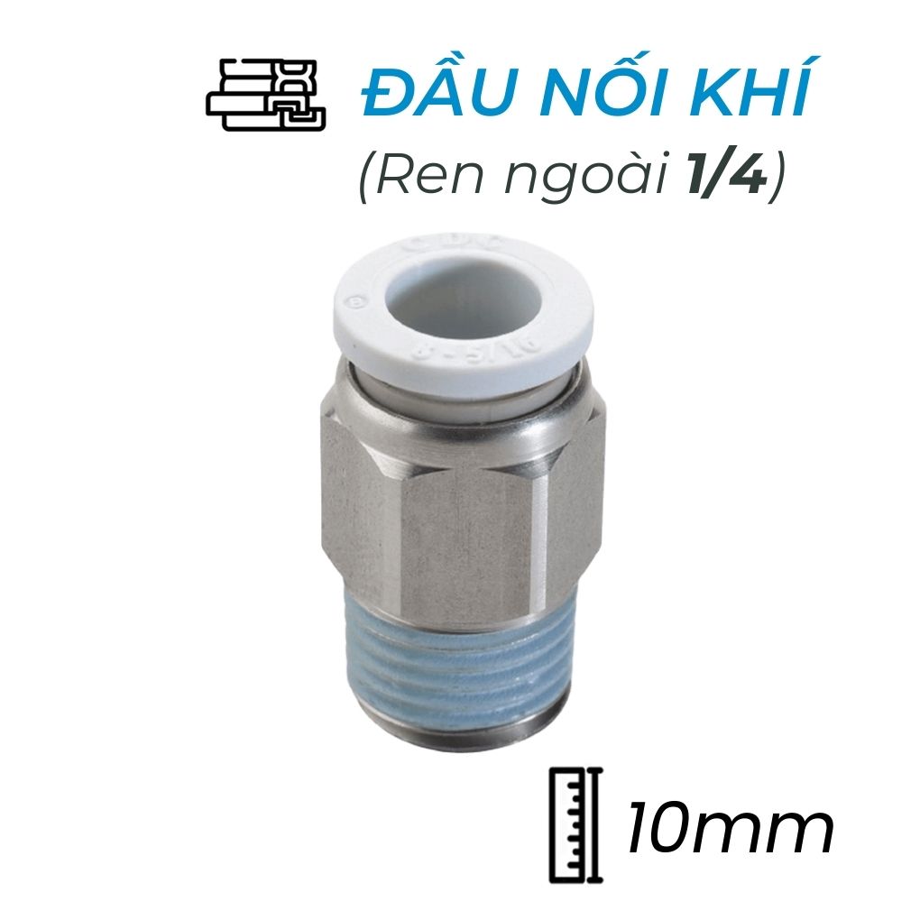 Đầu Nối Nhanh Khí Nén Ø10mm - Ren Ngoài 1/4" CDC MPC 1002N-W (Màu Trắng)