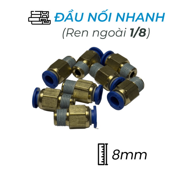 Đầu Nối Nhanh Khí Nén Ø8mm - Ren Ngoài 1/8" CDC MPC 0801 (Màu Xanh)