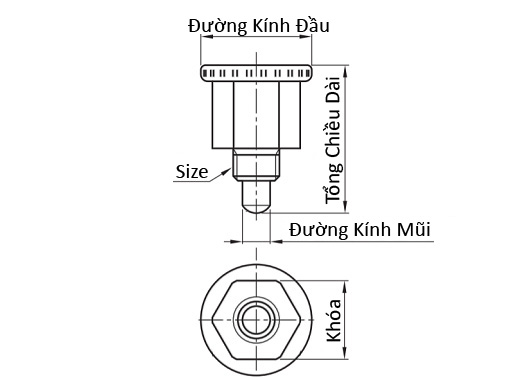 Bản vẽ kỹ thuật Vít Nhún Định Vị Nhỏ Gọn Loại Tự Hồi M8 PMXSM8 Mạ Niken