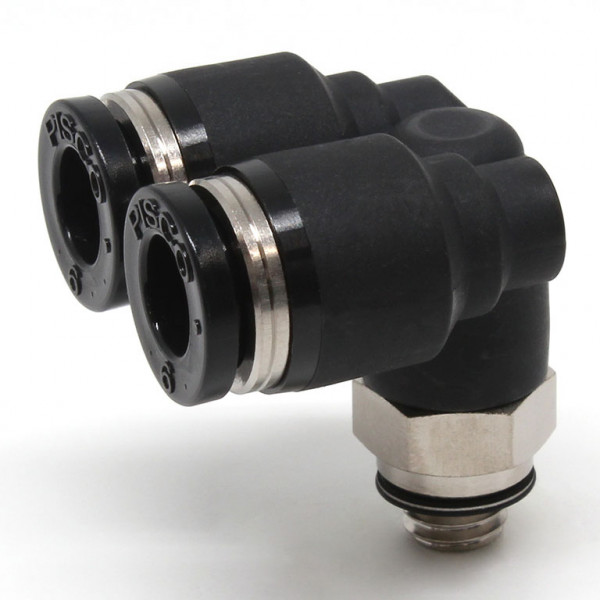 Đầu Nối Nhanh Khí Nén Hai Nhánh Cong 90° Ren Ngoài Pisco PAX6-M6