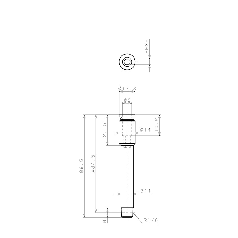Bản vẽ kỹ thuật Đầu Nối Nhanh Khí Nén Dạng Thẳng Ren Ngoài Pisco POC8-01-L80