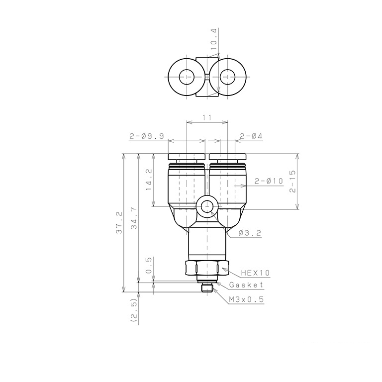 Bản vẽ kỹ thuật Đầu Nối Nhanh Khí Nén Dạng Chữ Y Ren Ngoài Pisco PPX4-M3SUS-F
