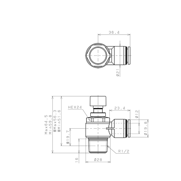 Bản vẽ kỹ thuật Van Điều Chỉnh Áp Suất Khí Nén Pisco JPC12-04