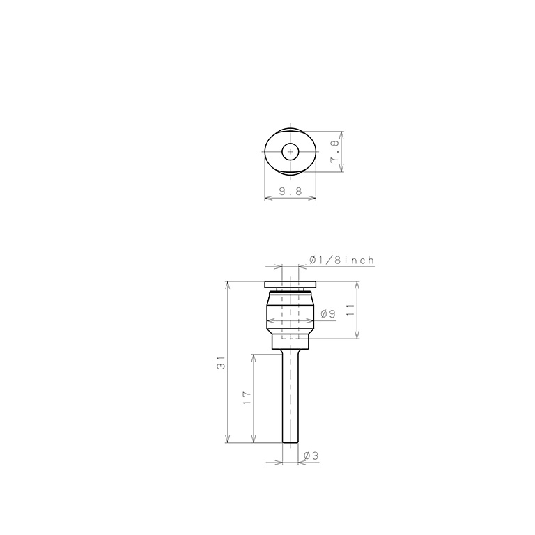 Bản vẽ kỹ thuật Đầu Nối Nhanh Khí Nén Giữa Ống Khí Và Fitting Dạng Nối Giảm Pisco PGJ3-1/8M