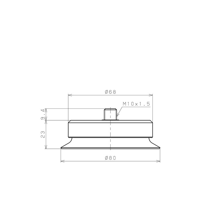 Bản vẽ kỹ thuật Bộ Nấm Hút Chân Không Có Vít Ren, Cao Su Nitrile (NBR), O.D 80 mm, Pisco VP80RN-M10