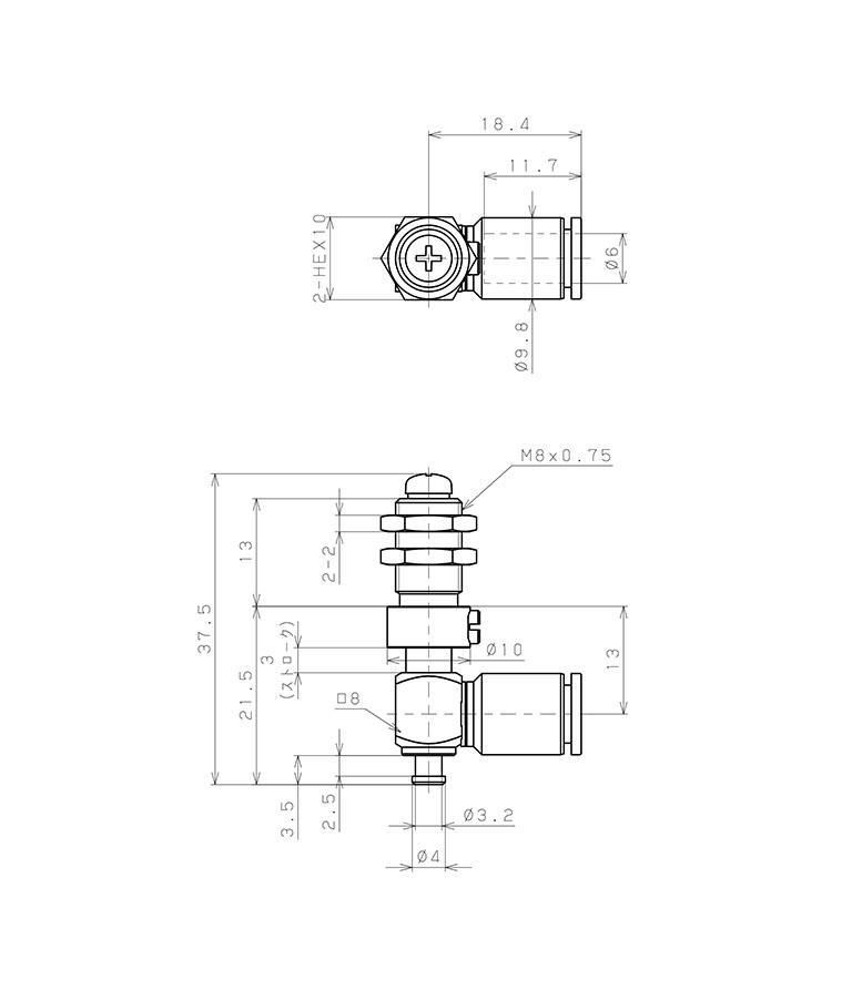 Bản vẽ kỹ thuật Bộ Nấm Hút Chân Không Và Giá Đỡ, Cao Su Nitrile (NBR), O.D 6 mm, Pisco VPD6-3RN-6J