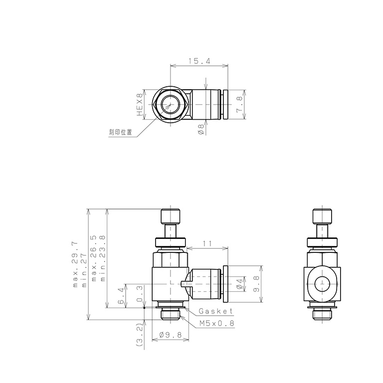 Bản vẽ kỹ thuật Van Tiết Lưu Khí Nén Inox 303 Pisco SJSC4-M5B