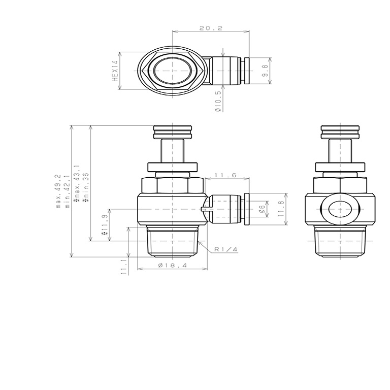 Bản vẽ kỹ thuật Van Tiết Lưu Khí Nén Chân Kim Pisco JNC6-02