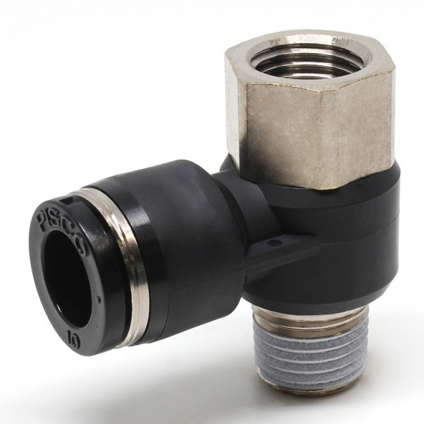 Đầu Nối Nhanh Khí Nén Cong 90° Đầu Lục Giác Trụ Ren Đực Cái Pisco PHF10-02W