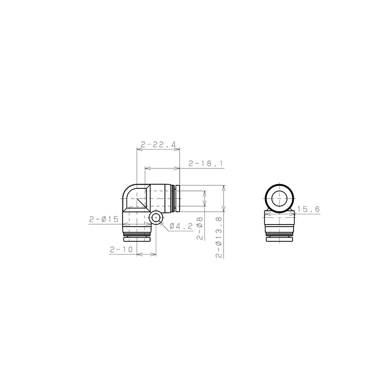 Bản vẽ kỹ thuật Đầu Nối Nhanh Khí Nén Cong 90° Pisco PV8W-C