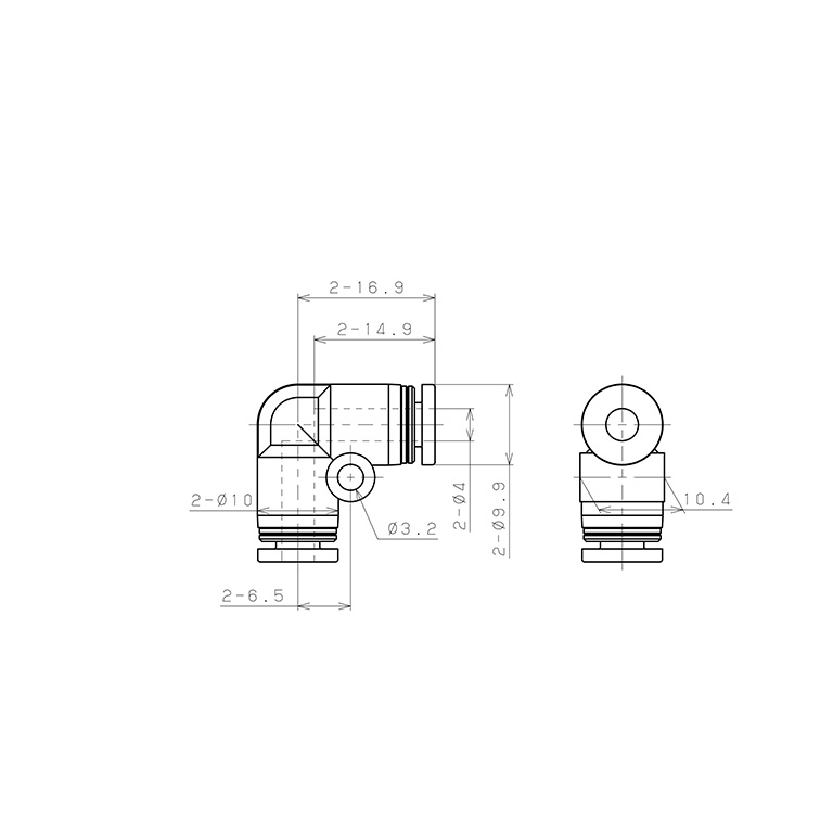 Bản vẽ kỹ thuật Đầu Nối Nhanh Khí Nén Cong 90° Pisco PV4EG