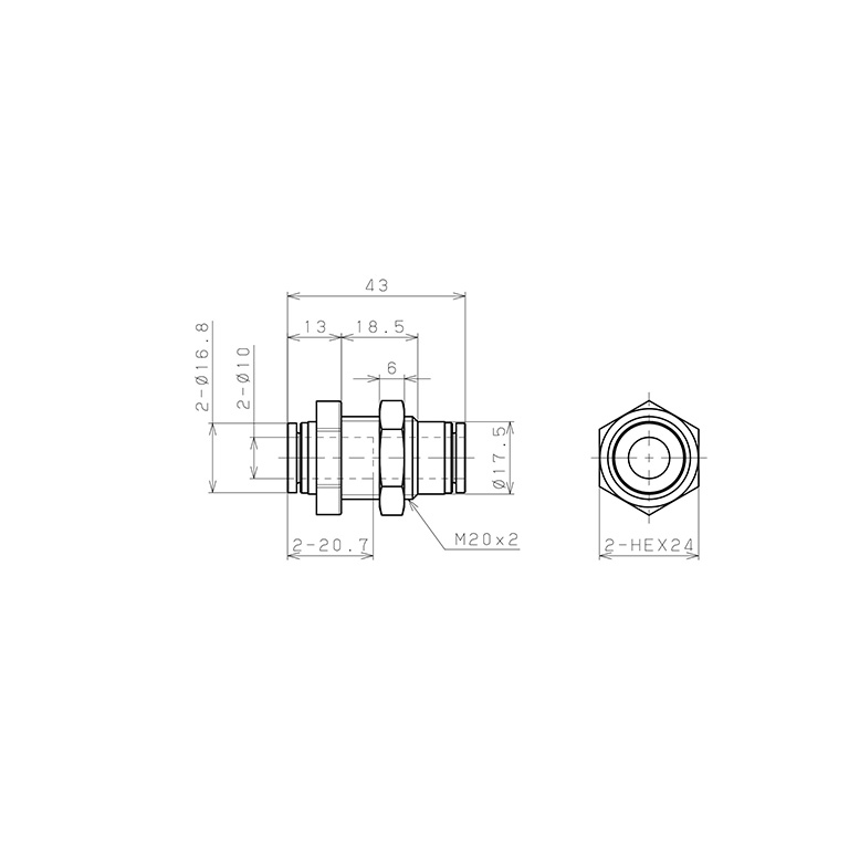 Bản vẽ kỹ thuật Đầu Nối Nhanh Khí Nén Dạng Thẳng Ren Ngoài Lắp Kẹp Vách Pisco SPPMP10