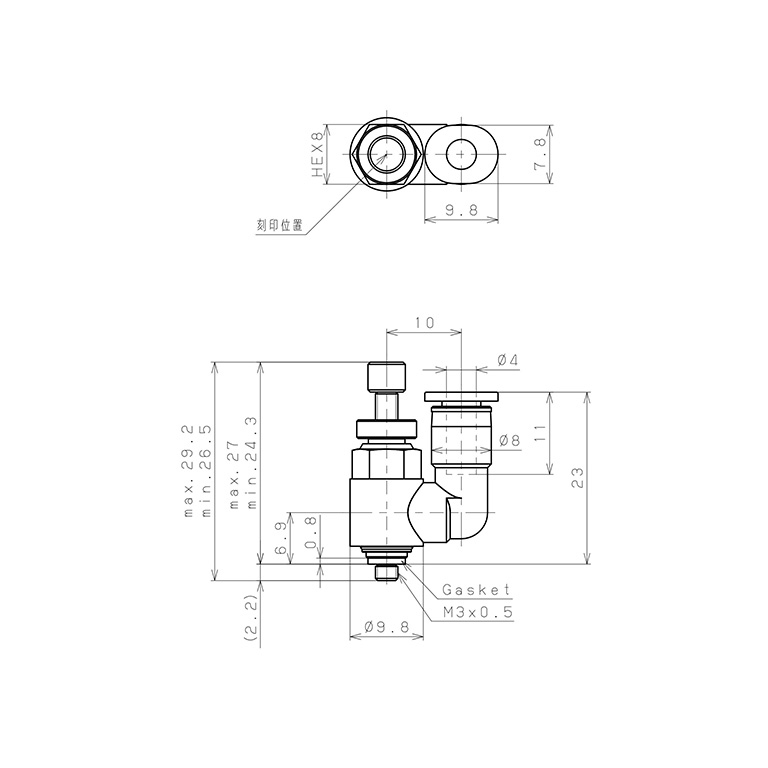 Bản vẽ kỹ thuật Van Tiết Lưu Khí Nén Pisco JSS4-M3BK-C