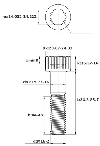 Bản vẽ kỹ thuật Lục Giác Chìm Đầu Trụ Inox 316 DIN912 M16x85 Ren Lửng