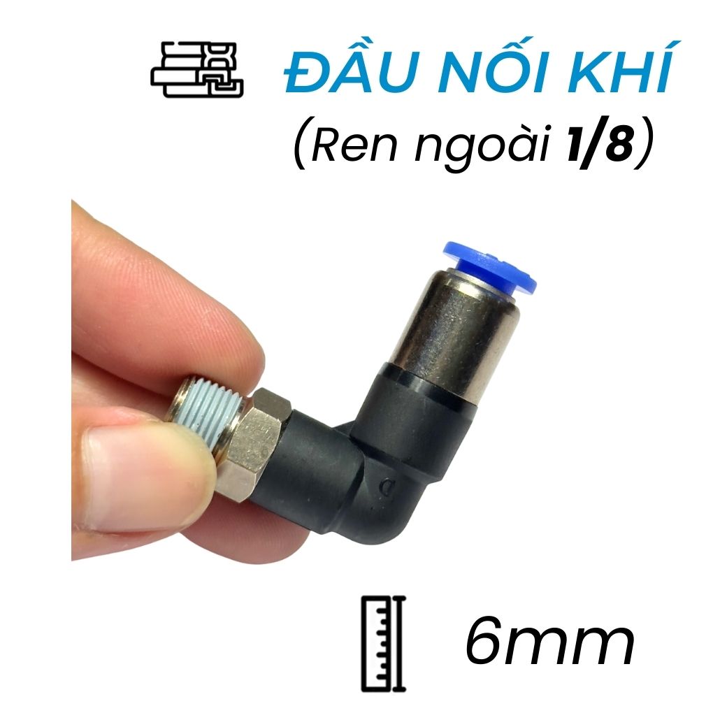 Đầu Nối Nhanh Khí Nén Cong Tự Ngắt Ø6mm - Ren Ngoài 1/8" CDC SPL 0601 (Màu Đen)