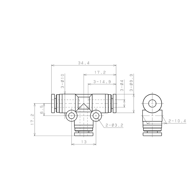 Bản vẽ kỹ thuật Đầu Nối Nhanh Khí Nén Chữ T Pisco SPE4-UC