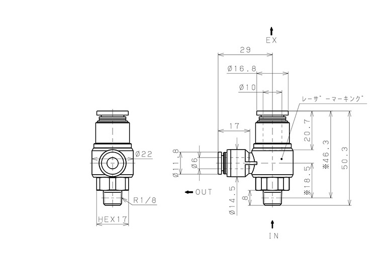 Bản vẽ kỹ thuật Van Xả Nhanh Khí Nén Pisco EQ02-P01C06C10