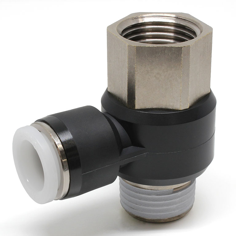 Đầu Nối Nhanh Khí Nén Cong 90° Đầu Lục Giác Trụ Ren Đực Cái Pisco PHF1/2-04