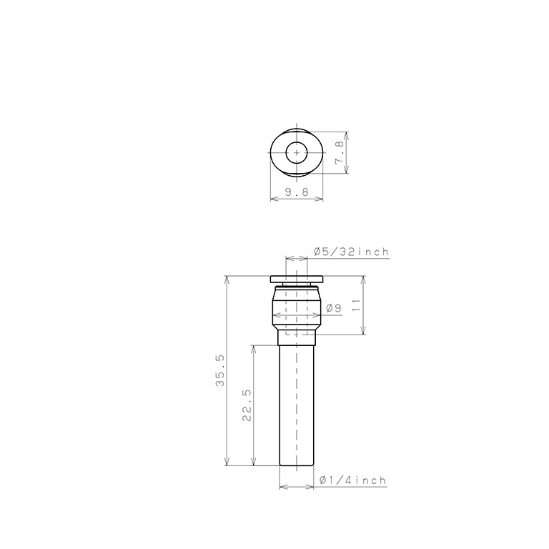 Bản vẽ kỹ thuật Đầu Nối Nhanh Khí Nén Giữa Ống Khí Và Fitting Dạng Nối Giảm Pisco PGJ1/4-5/32M