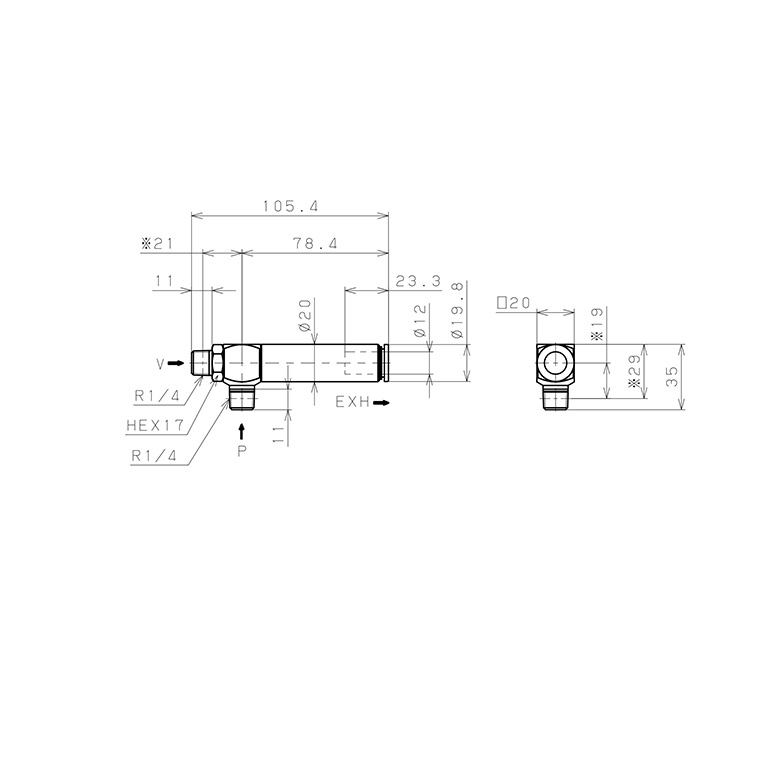 Bản vẽ kỹ thuật Bộ Tạo Chân Không Dòng VRL Pisco VRL100-020212