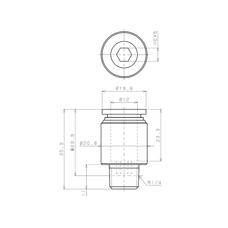 Bản vẽ kỹ thuật Đầu Nối Nhanh Khí Nén Dạng Thẳng Ren Ngoài Pisco SPOC12-02-UC