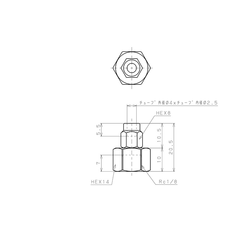 Bản vẽ kỹ thuật Đầu Ngạnh Nối Ống Có Đai Ốc Xiết Dạng Thẳng Thân Lục Giác Ren Trong Pisco NKCF0425-01