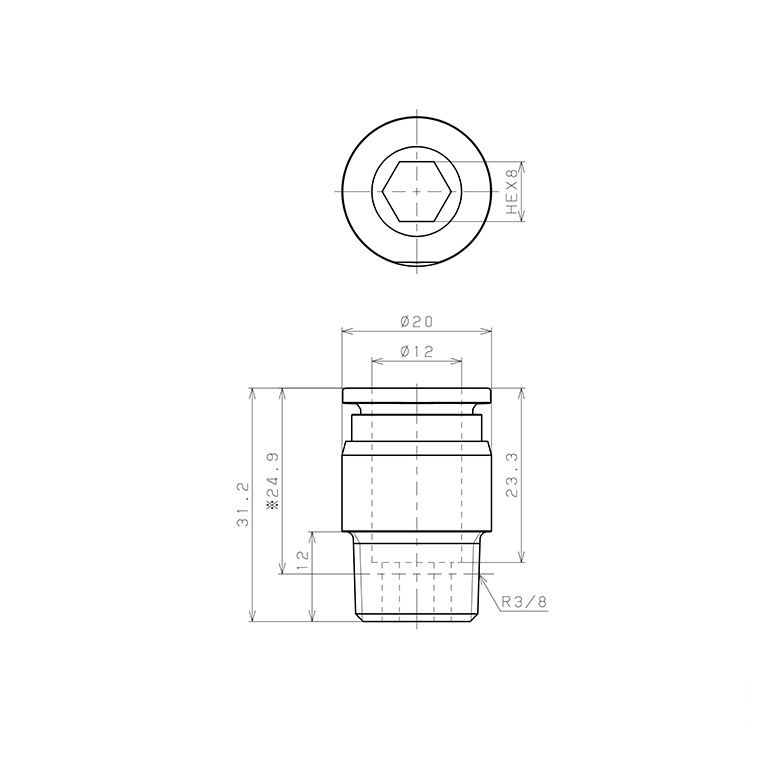 Bản vẽ kỹ thuật Đầu Nối Nhanh Khí Nén Dạng Thẳng Ren Ngoài Pisco SSPOC12-03-X