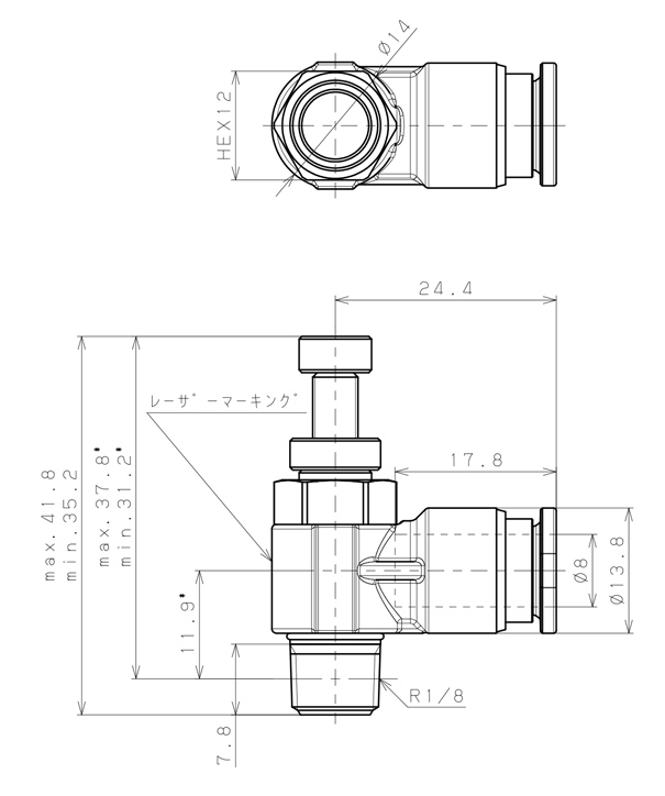 Bản vẽ kỹ thuật Van Tiết Lưu Khí Nén Inox 316 Pisco SSJSC8-01B