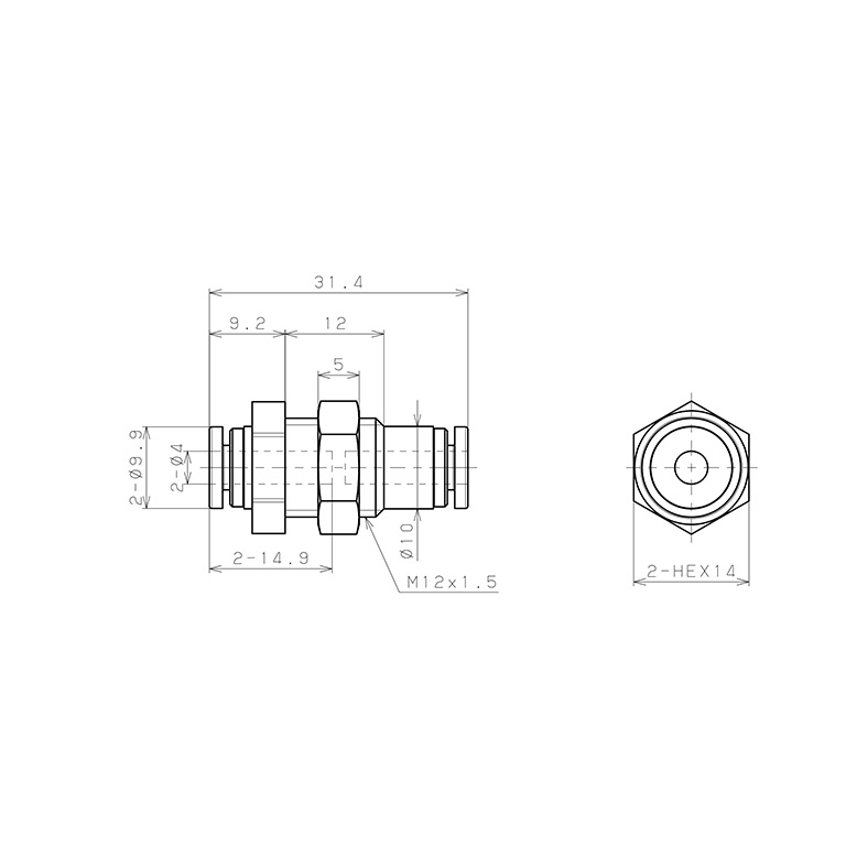 Bản vẽ kỹ thuật Đầu Nối Nhanh Khí Nén Dạng Thẳng Ren Ngoài Lắp Kẹp Vách Pisco SPPMP4