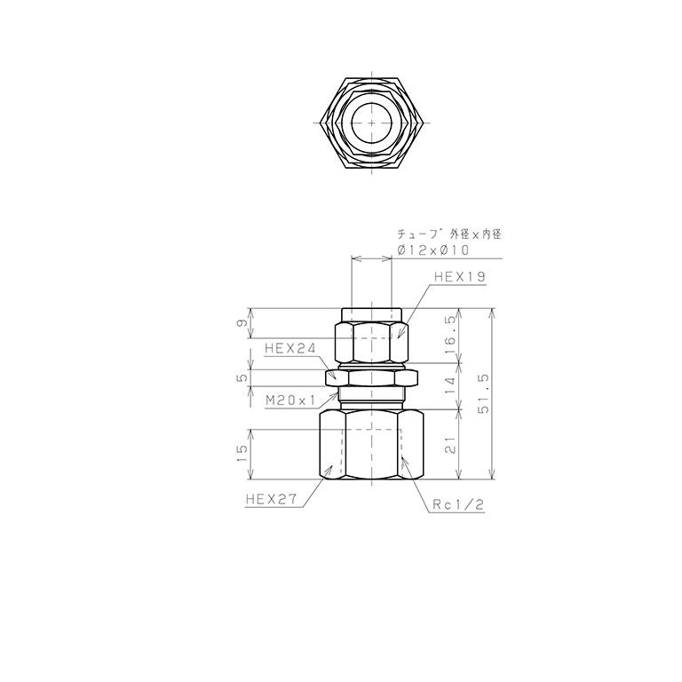 Bản vẽ kỹ thuật Đầu Ngạnh Nối Ống Có Đai Ốc Xiết Dạng Lắp Vách Ren Trong Pisco NSMF1210-04