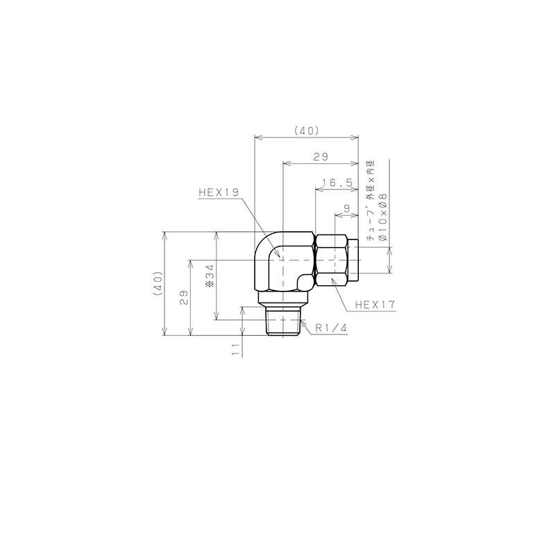 Bản vẽ kỹ thuật Đầu Ngạnh Nối Ống Có Đai Ốc Xiết Dạng Cong 90° Ren Ngoài Pisco NSL1080-02
