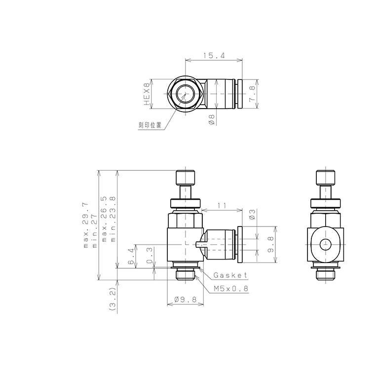Bản vẽ kỹ thuật Van Tiết Lưu Khí Nén Pisco JSC3-M5B-C