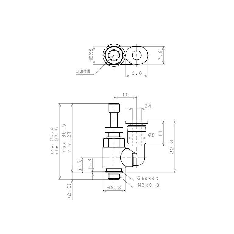 Bản vẽ kỹ thuật Van Tiết Lưu Khí Nén Lưu Lượng Thấp Pisco JSS4-M5AL