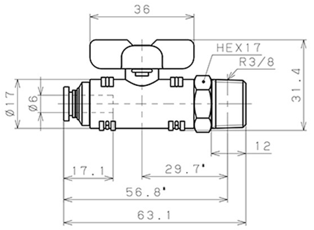 Bản vẽ kỹ thuật Van Bi Khí Nén Inox 304 Pisco BVC20-0603SUS