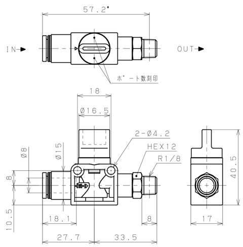 Bản vẽ kỹ thuật Van Tay Khí Nén Pisco HV8-01