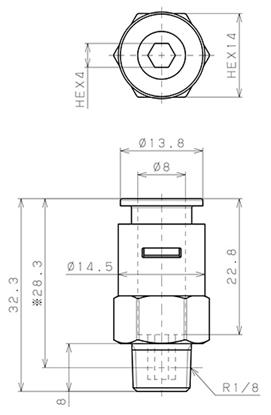 Bản vẽ kỹ thuật Đầu Nối Nhanh Khí Nén Dạng Thẳng Thân Lục Giác Ren Ngoài Pisco APC8-01-E-TP-C