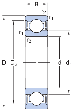Bản vẽ kỹ thuật Vòng Bi Cầu Rãnh Sâu SKF 61812-2RS1 (60x78x10) Phốt Cao Su NBR Tiếp Xúc (Hai Bên)